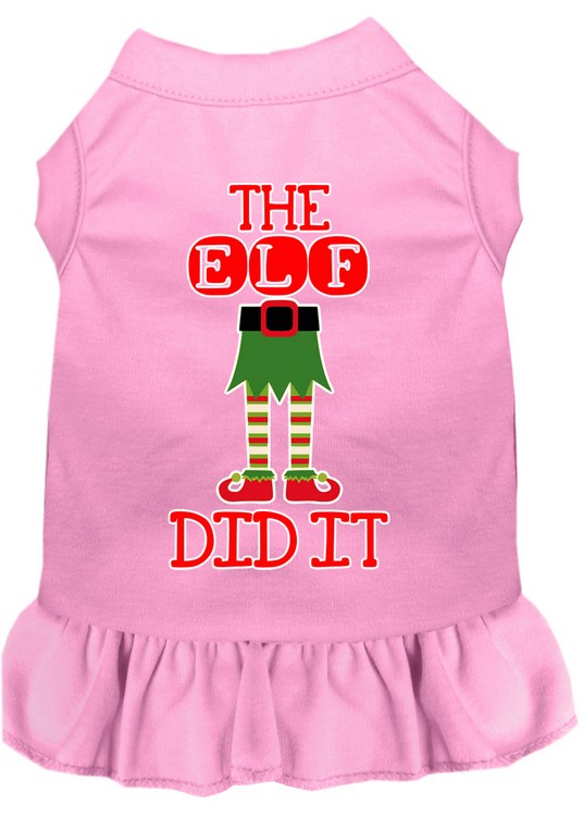 The Elf Did It Screen Print Dog Dress Light Pink 4X